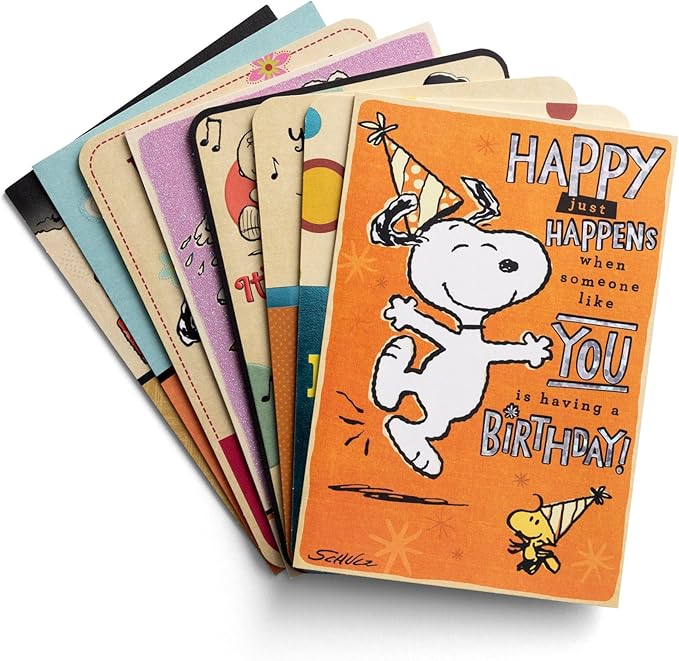 DaySpring - Peanuts Birthday - 8 Greeting Card Assortment With Envelopes