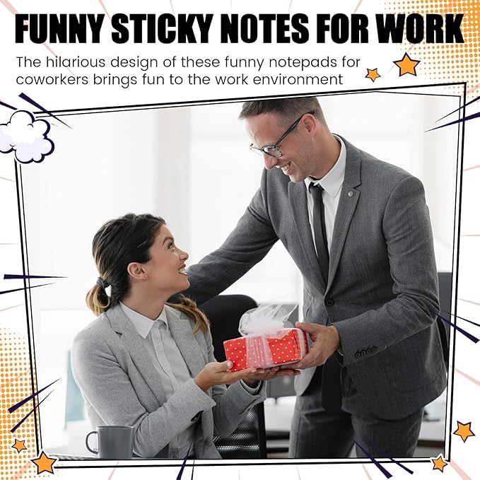 12 Pcs Funny Sticky Notes for Work 4x3 Inches Sarcastic Self Adhesive Notepads Novelty Memo Note Pads for Office Coworker Gifts Employee Appreciation Supplies(Stick Man)