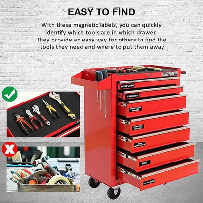 Tool Box Organization Magnetic Labels,Tool Chest Organizer Labels with Strong Magnets,Easy to Read Printing - Fits All Brands of Steel Tool Box Drawers (72 Pcs, 4 x 1 Inches)