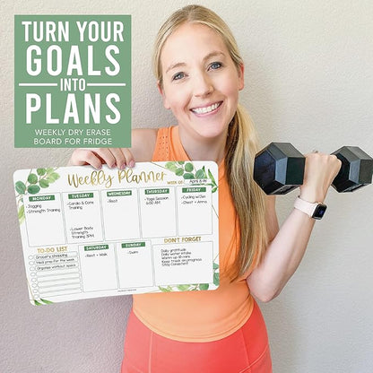 Greenery Magnetic Weekly Calendar for Fridge Whiteboard - Weekly Dry Erase Board for Fridge, Magnetic Weekly Planner for Fridge, Magnetic Whiteboard for Fridge, Schedule Board, White Board for Fridge