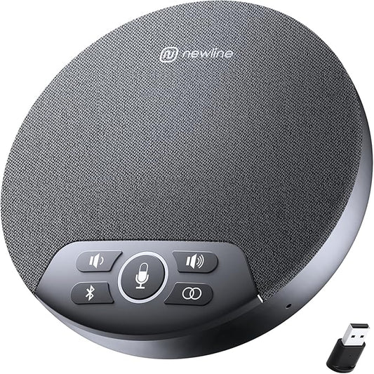 Conference Speaker and Microphone, 4 AI Mics 360° Voice Pickup, Plug & Play, Bluetooth Speakerphone w/dongle, Wireless Daisy Chaining, Noise Reduction, for Meeting, Home Office, NewPie 91