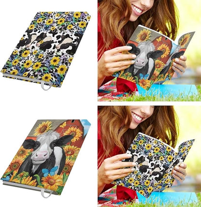 Cow Sunflower Jumbo Book Sox 2 Pack, 9x11 Inch Stretchable Book Sox Suitable for Boys and Girls, Durable, Washable and Reusable Book Protector Textbook Cover