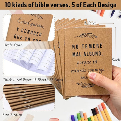 Fuutreo 50 Sets Spanish Christian Notebook Bible Verse Ballpoint Pen Versículos Bíblicos En Español Religious Easter Gifts for Women Men Bible Study Sunday School