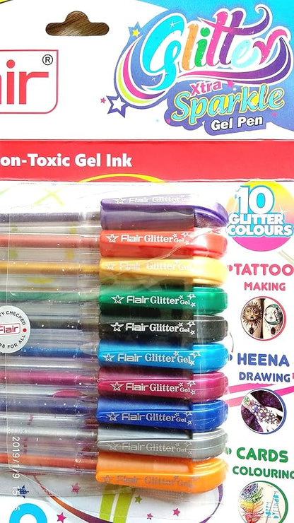 Flair Xtra Sparkle Glitter Gel 10 Colours Xtra Sparkle Gel Pen