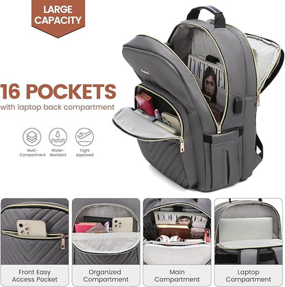 LOVEVOOK Laptop Backpack for Women 15.6 inch,Cute Womens Travel Purse,Professional Computer Bag,Waterproof Work Business College Teacher Bag Carry on with USB Port,Purple Gray