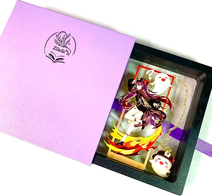 Genshin Impact HuTao Brass Bookmarks with 3D Display Box for Women Men Sisters Friends - Ideal Birthday Gifts for Book Lovers - Zllada
