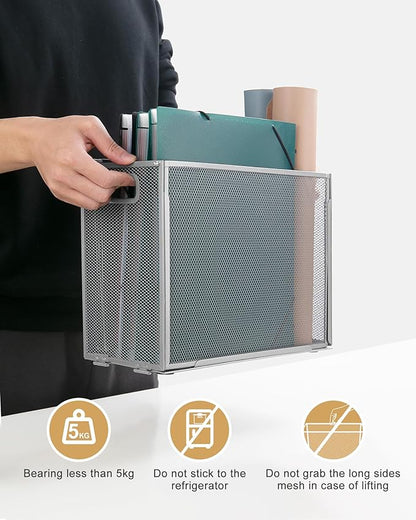 Oterri Hanging File Organizer, Metal File Organizer, Portable Desktop File Organizer for Letter Size Folder, Mesh Hanging File Crate for Office,Folders Not Included(Light Grey,1 Pack)