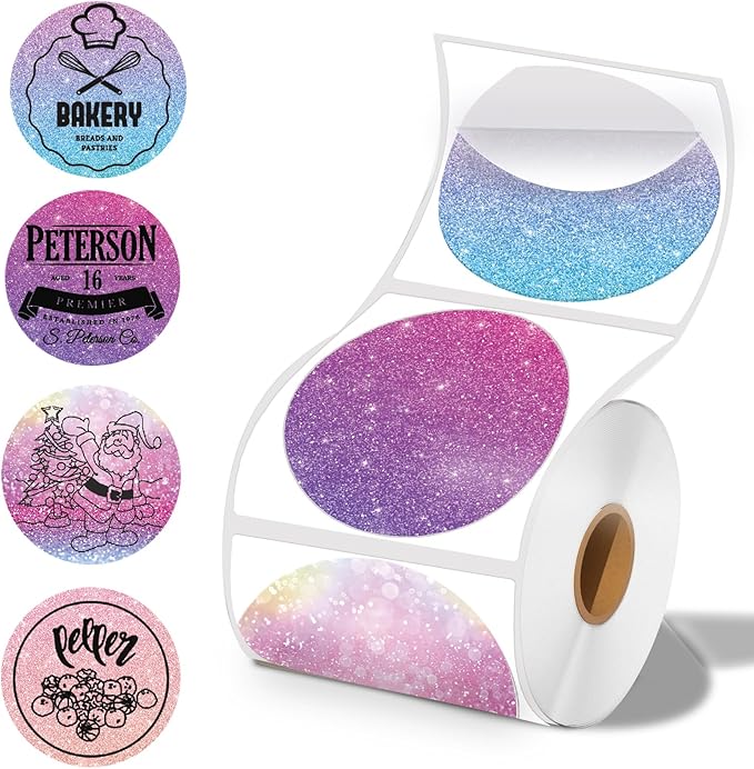 2 x 2 Round Thermal Labels, for M110/M120/M220/M221 Label Maker, 2 inch Circle Thermal Sticker Labels for Business and Home, 140 Labels for Printer,Starry Pink Purple