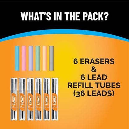 BIC Break Resistant Mechanical Pencil Lead and Eraser Refills, No. 2 Medium Point (0.7mm), 12-Count Refill Pack for School or Office Supplies