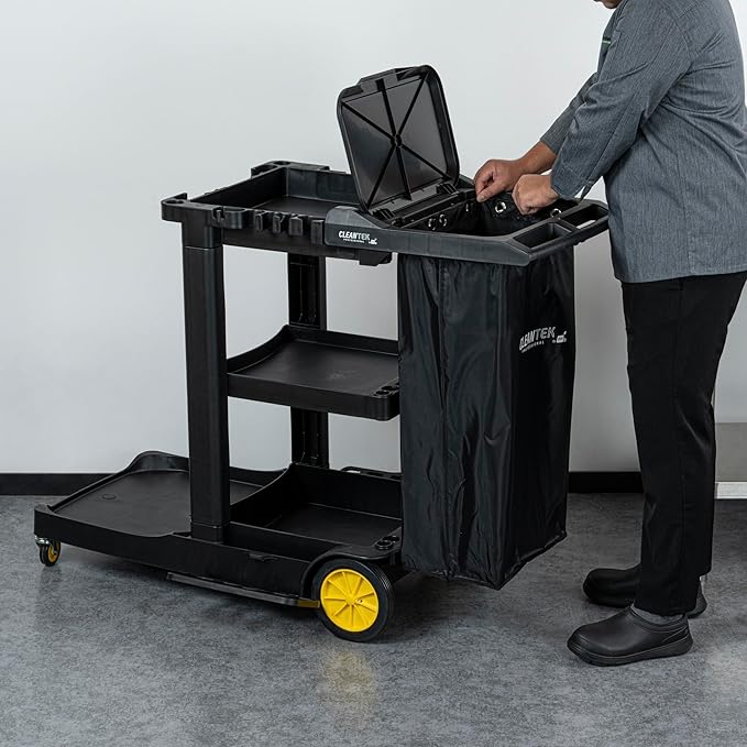 Restaurantware-Janitor CART Bag ONLY: Clean Tek Professional 16.93 x 10.63 x 29.53 Inch Janitorial Cart Bag, 1 Heavy-Duty Bag - Janitor Cart Sold Separately, Durable, Black Plastic Replacement Bag