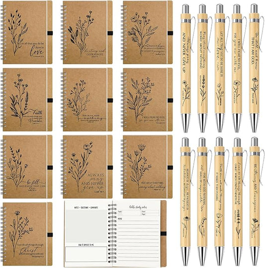 200 Pcs Bible Verse Spiral Notebook with Bamboo Christian Ballpoint Pens Aesthetic Religious Notepads Inspirational Journals Easter Christian Gifts for Women Men Office (Special Style)
