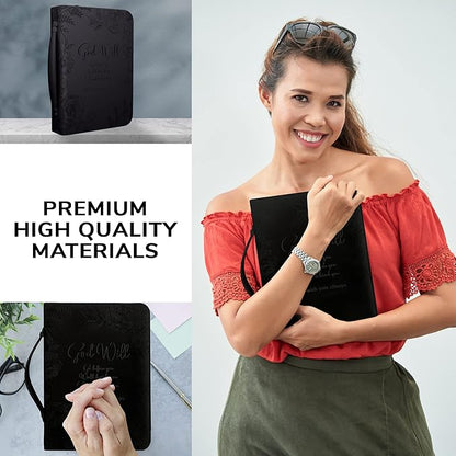 DEHITE Briefcase for Women – Leather Carrying Bag Large Size – | Fits Book 7 x 10.1 x 1.9 in | Pen Slots | Zippered Pocket | Premium Faux Leather | – Black Christian Gift Accessory