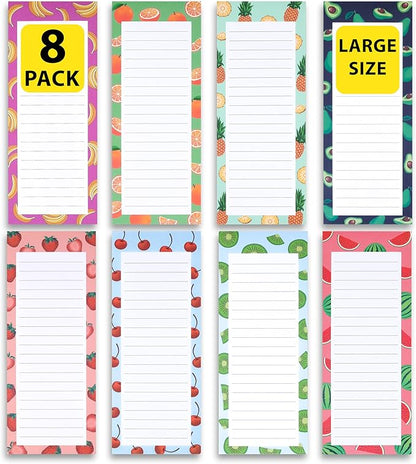 8 Large Magnetic Notepads – Big Notepads for Grocery List, Shopping List, To-Do List, Reminders -Strong Magnetic Back- Memo Pads with Realistic Fruit Designs | 60 Sheets per Pad 9 x 3.5 inch (8 Pack)