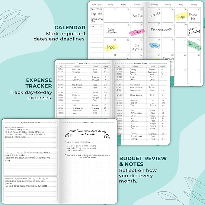 GoGirl Budget Planner – Monthly Financial Planner Organizer Budget Book. Expense Tracker Notebook Journal to Control Money, A5 (Turquoise)