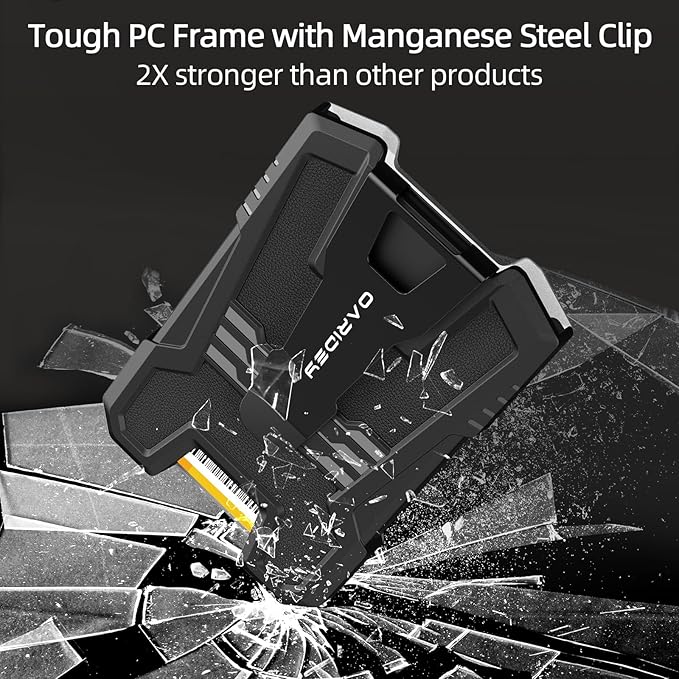 Oaridey Badge Holder/ID Card Holder/Portable Travel Wallet with Manganese Steel Clip, Heavy Duty Vertical Clear ID Holder for Work ID, Credit Cards- Black Genuine Leather