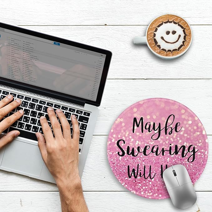 Gctriki Computer Mouse Pad, Funny Pink Round Mouse Pads for Desk Travel Work Laptop Gaming, Cute Pink Home Office Supplies Desk Accessories Decor Inspirational Gifts for Women