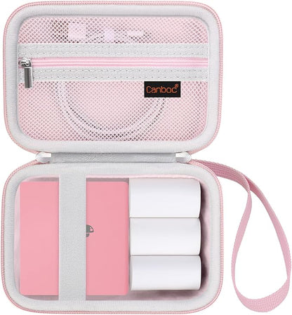 Canboc Carrying Case Compatible with Phomemo M02 Sticker Printer, Pocket Thermal Bluetooth Sticker Photo Maker Box for Thermal Paper, USB Cable, Pink (Case Only)