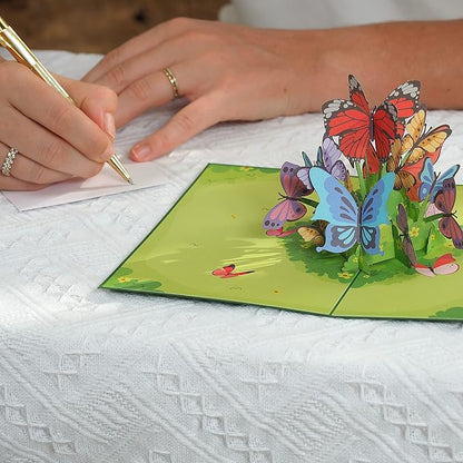 Paper Love 3D Butterflies Pop Up Card, Gift for Birthday, Wedding, Anniversary, Mothers Day, Thank You, Get Well, All Occasion or Just Because - 5" x 7" Cover - Includes Envelope and Note Tag