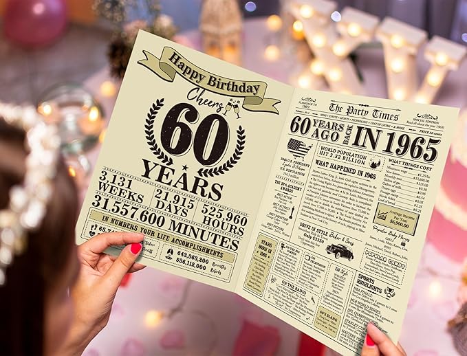 Funny 60th Birthday Gifts for Women Men, Jumbo 60th Birthday Card for Men, Happy 60th Birthday Card for Mom Dad Grandma, Gifts for 60 Year Old Woman, Vintage Back in 1965, 60th Birthday Decorations