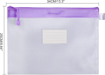 Zipper Pouch, Wisdompro 4 Packs Durable Letter Size Waterproof Mesh File Bag, Document Organizer - Purple