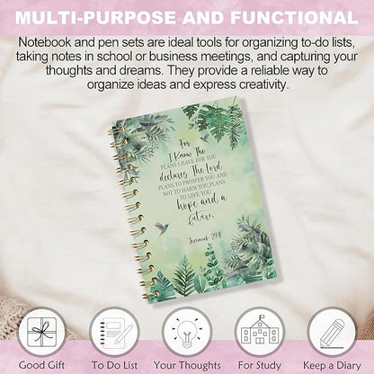Christian Bible Journals for Women, Prayer Journal for Women, for I Know the Plans I Have for You, Bible Notebooks for Note Taking, Green Tropical Leaves Hardcover Spiral Notebook 5.5x8.3