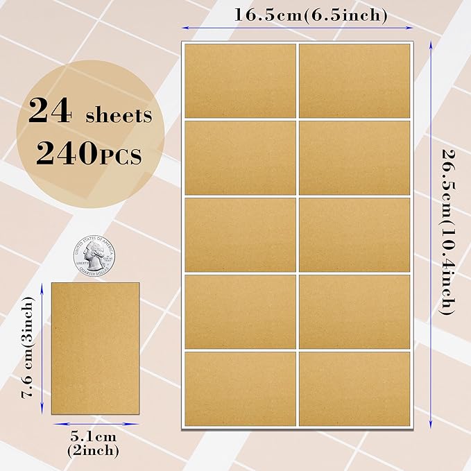 YSHIHE 3 x 2 Inch Kraft Label Stickers,240 Pack Rectangle Inventory Color Coding Stickers Permanent Adhesive Labels for Moving Boxes and Organizer Identification