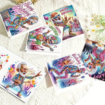 6 Pieces Diamond Art Painted Greeting Cards, Trendy Music Elderly 5D DIY Special Shape Diamond Card Creative Gifts, Christmas Thanksgiving Greeting Cards Congratulation