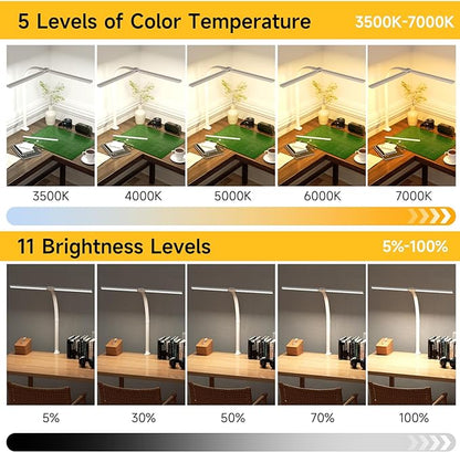 SKYLEO Led Desk Lamp for Home Office - Eye Caring Architect Desk Light with Clamp - Computer Monitor Light with Stepless Dimming Touch Control - 5 Color 24W - 2400LM Timing - Memory Function - White