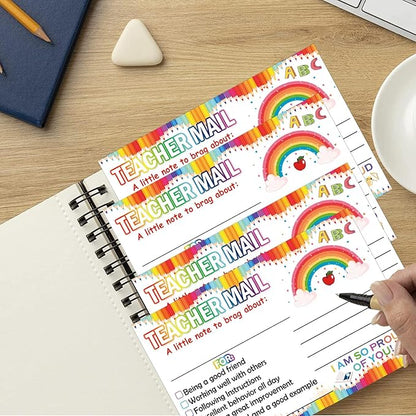 Rainbow Happy Mail Teacher Notes to Parents Classroom Good Behavior Incentive Motivational Cards 50 Pcs Motivational Notes Positive Postcards For Home,Preschool, Kindergarten, Elementary (Color1)