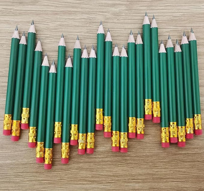 Adhere 50pcs Golf Pencils with Eraser Round Wooden half Pencils Graphite 2B for Golf Event Scoring, Classroom, Wedding, Pew, Pocket | Free Pencil Sharpener (Green)