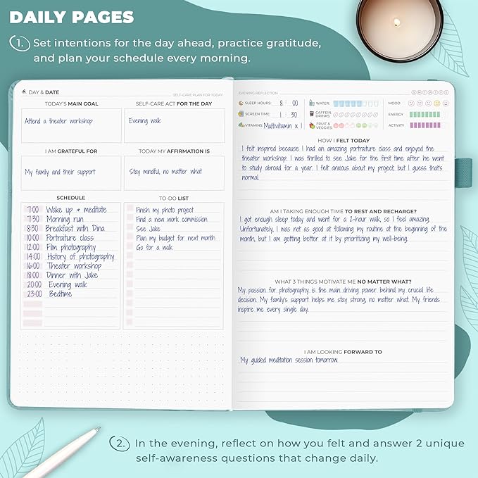 Clever Fox Self-Care Journal – Daily Reflection Notebook – Mental Health & Personal Development Planner, Meditation & Mood Log, A5 (Blue Surf)