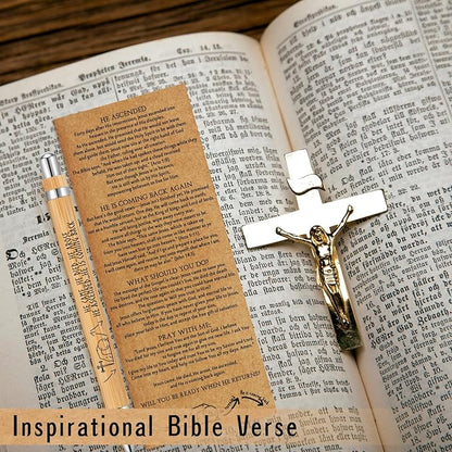 50 Sets Religious Bible Verse Gifts Bulk Christian Bookmarks Inspirational Bamboo Pens Easter Gifts for Men Women Sunday School Church Activities