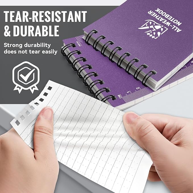 POPYOLA 1 Pack Waterproof Pocket Notebook, 3x5 Pocket Notepad, All Weather Mini Spiral Notepad, Write in the Rain Police Notepad with 100 Squared Pages for Outdoor Home Office School, Purple