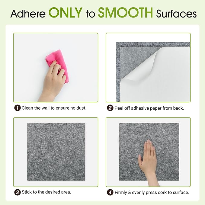 AKTOP Cork Bulletin Board 12x12, 1/2" Thick Felt Cork Board Tiles 9 Pack, Small Square Pin Board for Wall, Self Adhesive Corkboards with 120 Push Pin Wood Clips for School, Home & Office, Grey