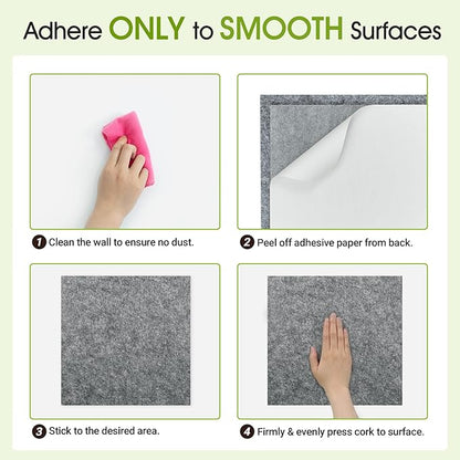 AKTOP Cork Bulletin Board 12x12, 1/2" Thick Felt Cork Board Tiles 9 Pack, Small Square Pin Board for Wall, Self Adhesive Corkboards with 120 Push Pin Wood Clips for School, Home & Office, Grey