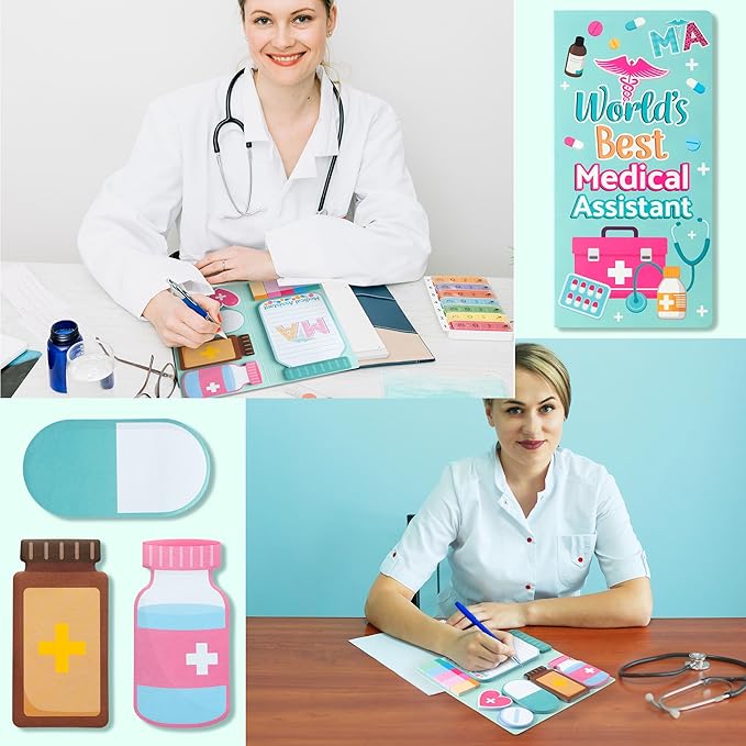 B1ykin Sticky Notes Set - Cartoon Theme Cute Self-Stick Notes Pad Teacher Appreciation Gifts， Self-Adhesive Writing Memo Pages Sticky to Do Notepad for Kids Employee School Office (Medical Assistant)
