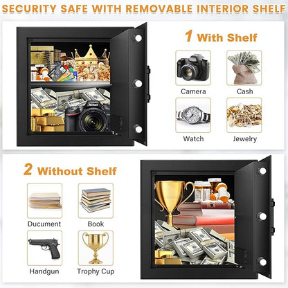 1.1 Cuft Home Safe Box with Fireproof Waterproof Bag, Large Security Digital Document Safes with LCD Keypad Keys, Anti-Theft Alert, Hidden Code Mode, Personal Combination Money Safe For Jewelry Office