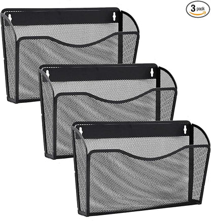 3 Pack Wall File Organizer, Mesh Hanging Metal Vertical Wall Mounted File Holder for Office/Home