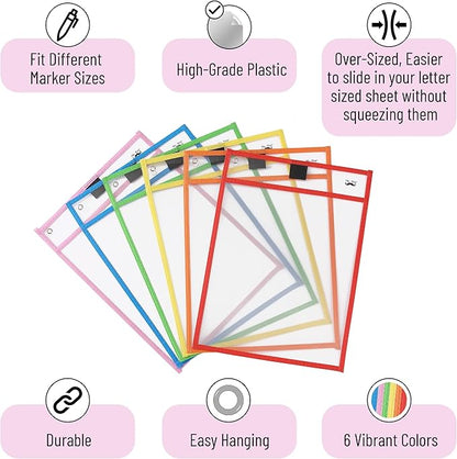Mr. Pen- Dry Erase Pocket Sleeves, 10 x 14 Inch, 6 Pack, Colorful, Plastic,Reusable, Clear, Classroom Sleeves