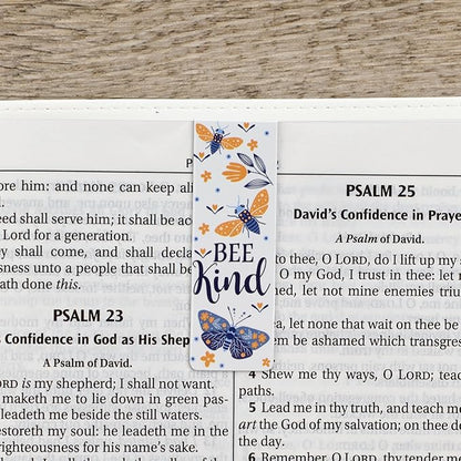 Christian Art Gifts Beloved Magnetic Scripture Bookmark Set with Bible Verse: Let It Bee - Inspirational Magnetic Blue White Gold Bee Themed Pagemarkers Set of 6 for Bibles and Books Size 2.3" x 0.75"