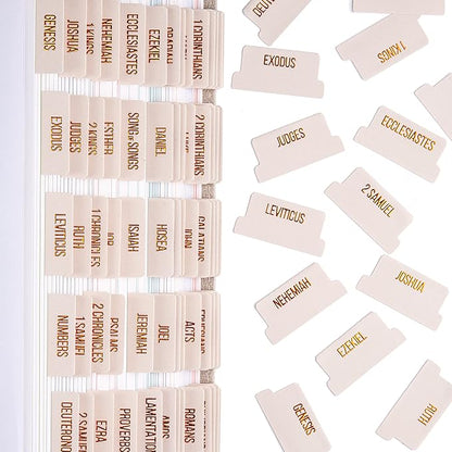 DiverseBee Laminated Bible Tabs (Copper Embossed Lettering), Bible Journaling Supplies, Bible Book Tabs, Christian Gift, 73 Bible Tabs for Women and Men, Includes 4 Blank Tabs (Alabaster)
