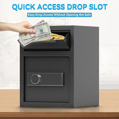 1.8 CUB Drop Safe, Safe Box with Front Drop Slot Fireproof, Digital Security Safe Box with Combination Lock, Security Money Safe for Cash and Documents, Silent Safe for Business Office Home