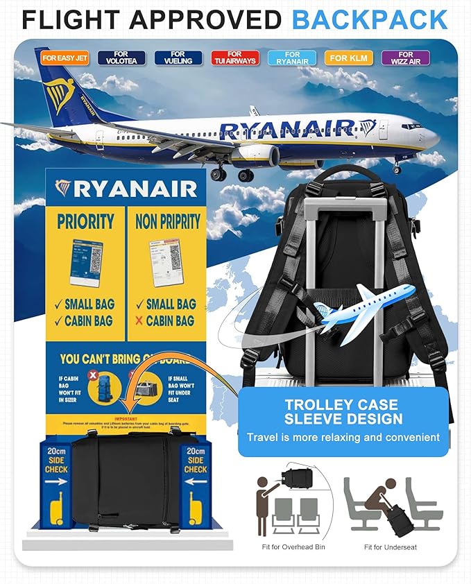 Small Black Backpack for Travel, Carry on Backpack for Men Women, Laptop Backpack with 14-15.6 inch Laptop Compartment, Flight Approved Water Resistant College Luggage Daypack with Shoe Compartment