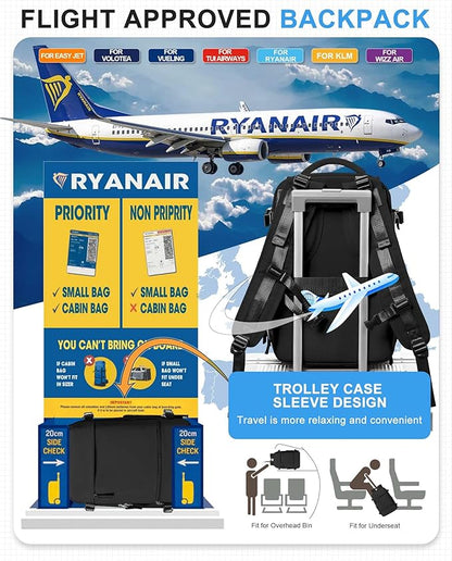 Small Black Backpack for Travel, Carry on Backpack for Men Women, Laptop Backpack with 14-15.6 inch Laptop Compartment, Flight Approved Water Resistant College Luggage Daypack with Shoe Compartment