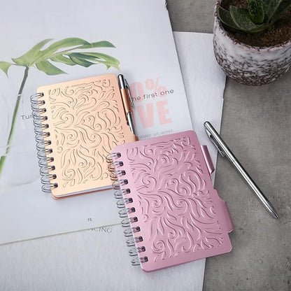 Zonon 2 Pcs Mini Password Book with Alphabetical Tabs Metal Password Keeper Book Portable Organizer Elegant Mandala Pattern Notebook with Pen, Spiral Bound for Information(Rose Gold, Light Pink)