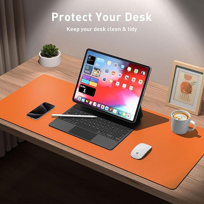 Aothia Leather Desk Pad Protector, Mouse Pad, Office Desk Mat, Non-Slip PU Leather Desk Blotter, Laptop Desk Pad, Waterproof Desk Writing Pad for Office and Home (23.6" x 13.7", Hermes Orange)