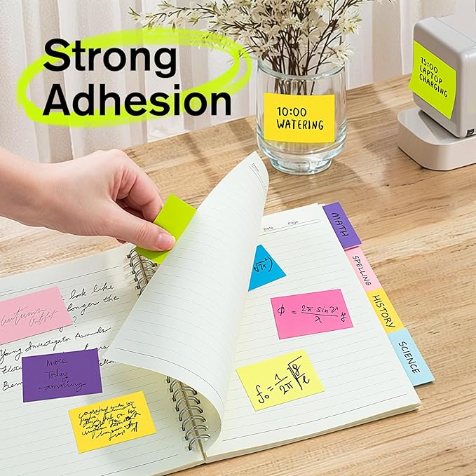 HappyHapi Sticky Notes 1.5x2 Inches Self-Stick Pads, Colorful Sticky Notes 100 Sheets/Pad, 8 Bright Colors Sticky Notes for Office Supplies, School, Home