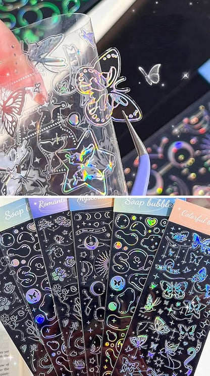 25 Sheets Laser Flashing Deco Stickers Set, Decor Kpop Stickers. for Photocards, Headphones, Water Bottle, Phones, laptops, Planner, Diary Decoration Anything You Like