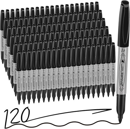 Permanent markers, 120 packs permanent markers bulk, quick drying in one second, waterproof, smooth, not easy to erase, durable, can be marked on glass, tiles and cloth, office supplies,Gray shell