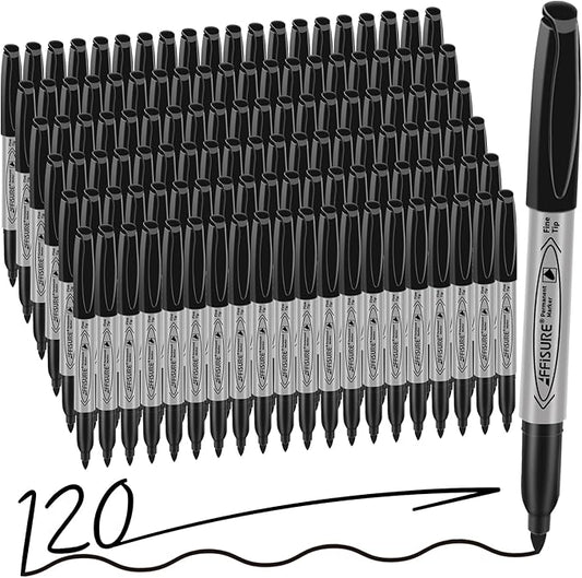 Permanent markers, 120 packs permanent markers bulk, quick drying in one second, waterproof, smooth, not easy to erase, durable, can be marked on glass, tiles and cloth, office supplies,Gray shell